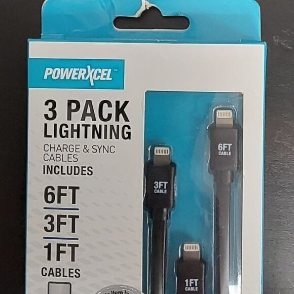 Powerxcel 3 Pack Lightning Charge & Sync Cables - Picture 3 of 7